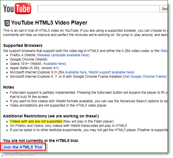 Vaadake YouTube'i oma arvutis, kasutades Flashi asemel HTML5