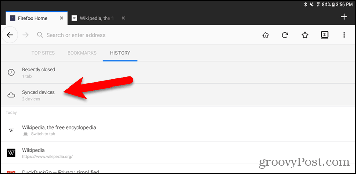 Puudutage Androidi Firefoxis sünkroonitud seadmeid