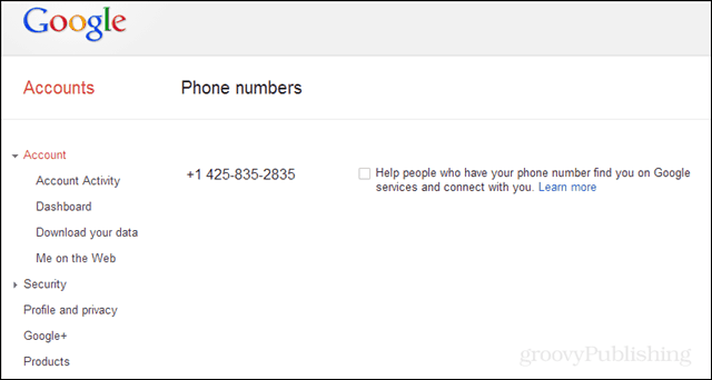 Google'i otsinguga ühendatud telefoninumbri kasutamisest loobumine