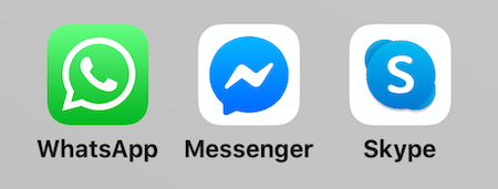 WhatsAppi, Facebook Messengeri ja Skype'i ikoonid