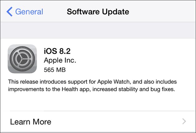 Apple iOS 8.2 iPhone'ile ja iPadile - tarkvarauuendus