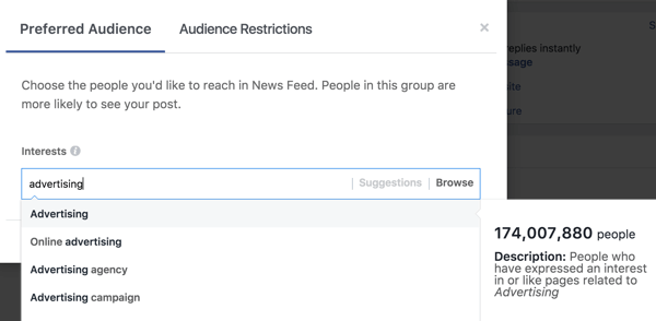 Kui olete huvi sisestanud, soovitab Facebook teile täiendavaid huvimärgendeid.