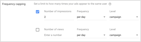 Google AdWordsi kampaania sageduse piiramise seaded.