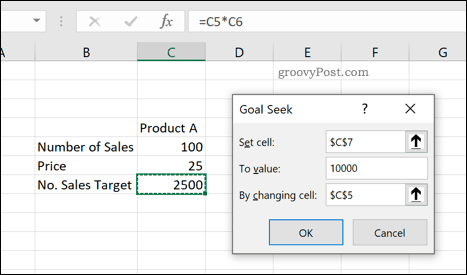 Exceli eesmärgiotsingu tööriist