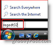 Windows Vista Käivitage otsinguribalt regedt32