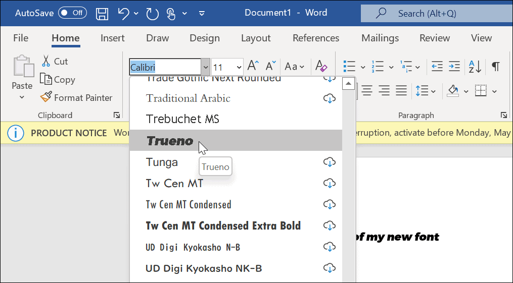 Uus font Microsoft Wordis