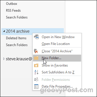 Outlook 2016 - uue kausta loomine PST-faili