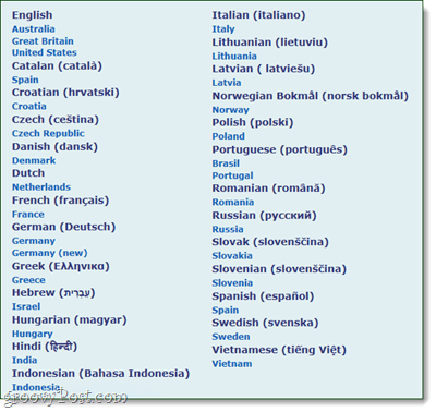 speckie keelte nimekiri