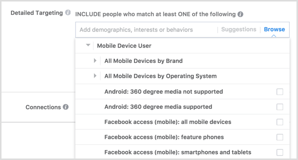 Facebooki reklaami sihtimine mobiilseadme kasutajale