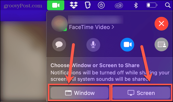 facetime aken või ekraani jagamine