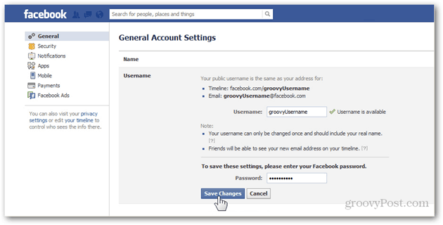 facebooki konto üldised seadete eelistused haldavad üldist kasutajanime kasutajanimi parool salvesta muudatused kinnitavad
