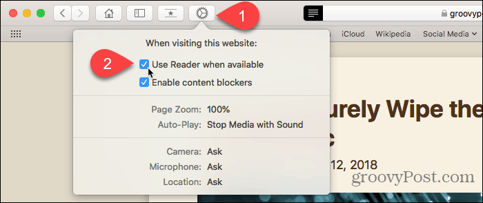 Kasutage Safari for Mac veebisaidi eelistuste nuppu