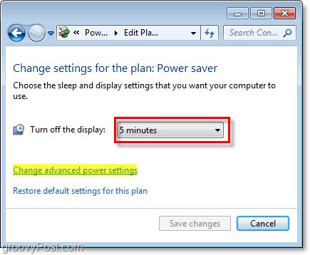redigeerige põhilisi Windows 7 energiasäästuplaani sätteid ja klõpsake täpsemate linkide muutmiseks linki Täpsemalt