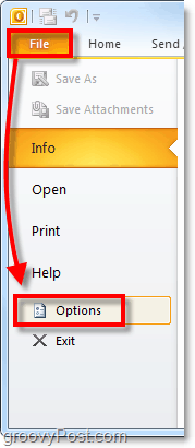 käivitage Office 2010 eelistused ja valikud