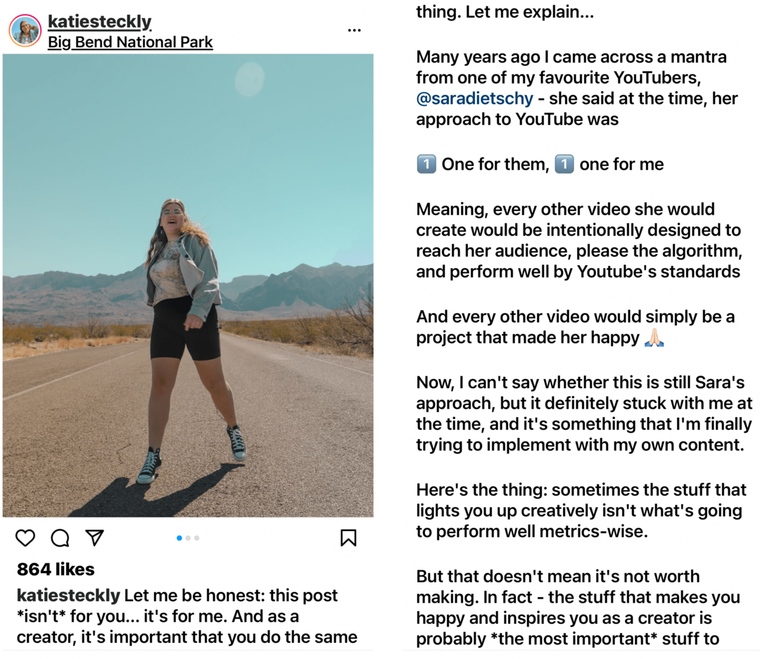 Instagrami äripostituse pilt koos foto ja pika pealdisega