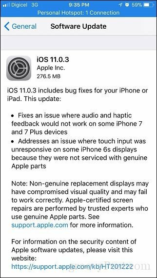 Apple iOS 11.0.3 - Apple annab välja veel ühe väiksema värskenduse iPhone'i ja iPadi jaoks