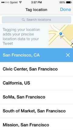 Twitter ja Foursquare Partner, et lisada säutsudele asukoht