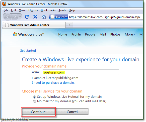 esitage oma domeeninimi Windows Live'i