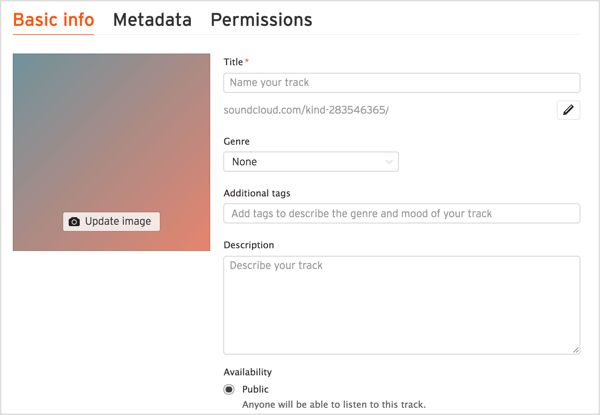 Lisage oma loo pealkiri ja kirjeldus, valige žanr ja lisage SoundCloudi asjakohased märgendid.