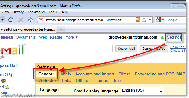 juurdepääs gmaili üldseadetele