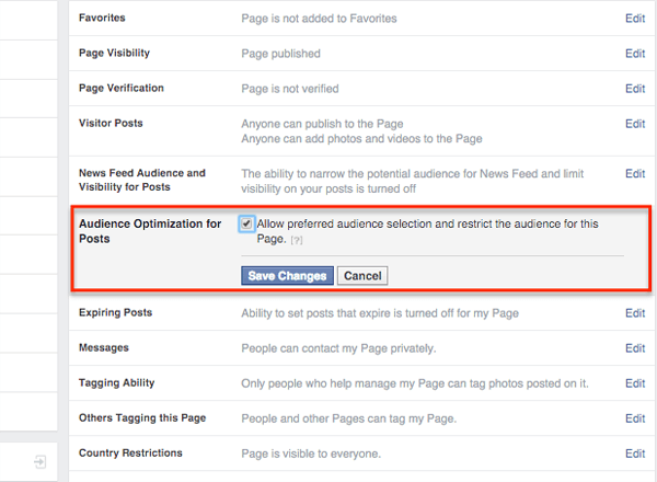 facebooki vaatajaskonna optimeerimine postituste seadete jaoks