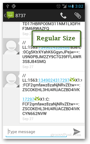 android tavalise suurusega tekst