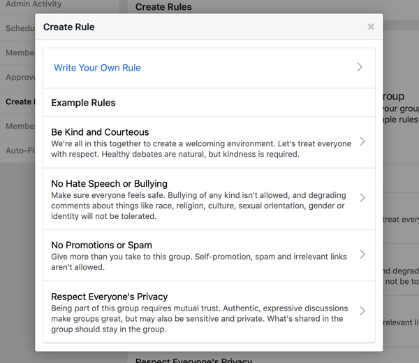 Kuidas oma Facebooki grupi kogukonda paremaks muuta, näide Facebooki grupi eelnevalt koostatud reeglitest