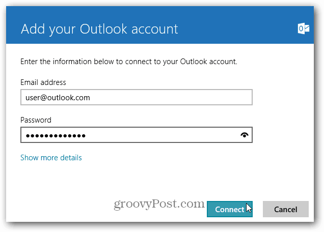 Lisage oma Outlook.com aadress Windows 8 Mailile