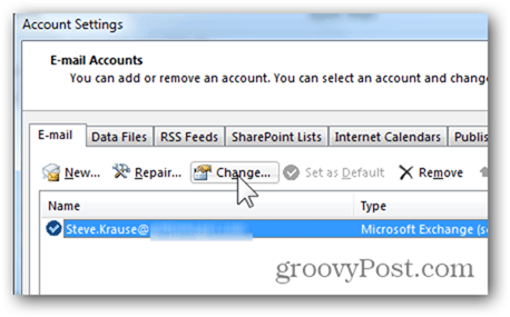 Lisage postkasti Outlook 2013 - klõpsake nuppu Muuda