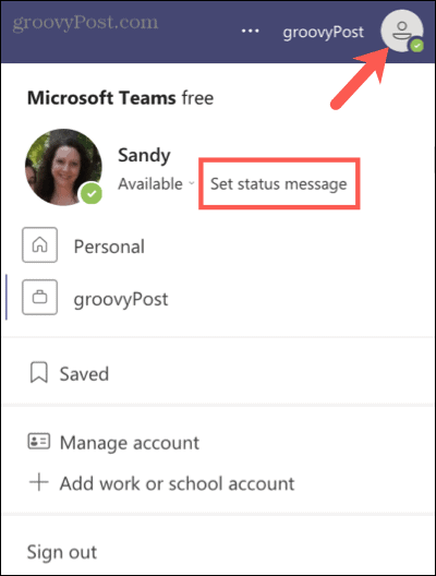 Määrake olekusõnum Microsoft Teamsis