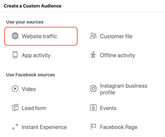 Kuidas luua Facebooki katvusreklaame, näide veebisaidi liikluse vaatajaskonna seadistamisest reklaamide jaoks