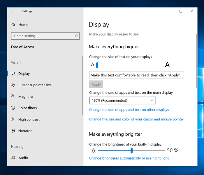 Muutke Windows 10 kuvasätted suuremaks