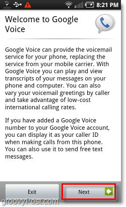 Google Voice Android-mobiili tervituskuval