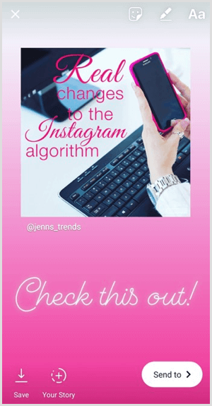 Lisage oma Instagrami loos edasi jagatud postitusele tekst, kleebised või muud komponendid.