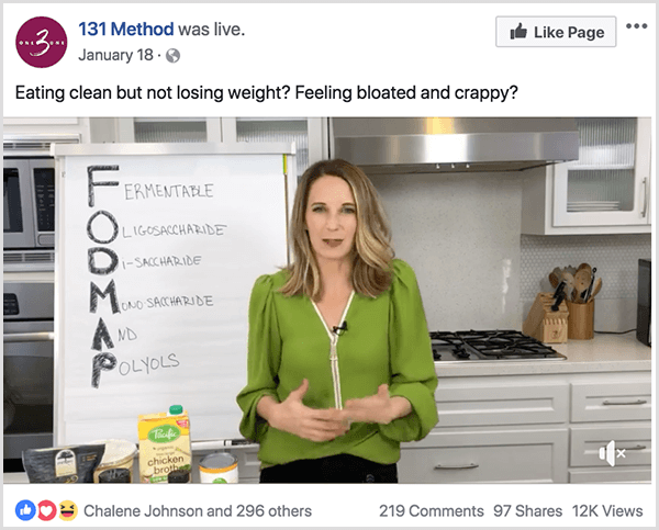 131 meetodi Facebooki leht postitab video puhtast söömisest.