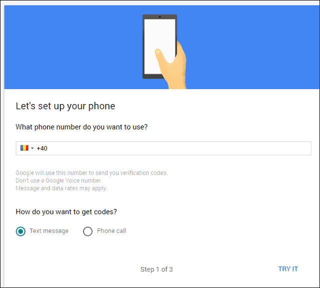 Google'i kaheastmelise kinnitamise tekst