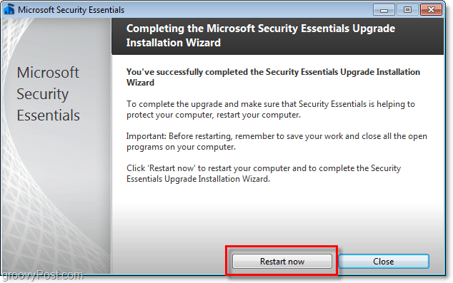 taaskäivitage arvuti, et viia lõpule Microsofti turvalisuse põhialuste 2.0 beetaversiooni installimine