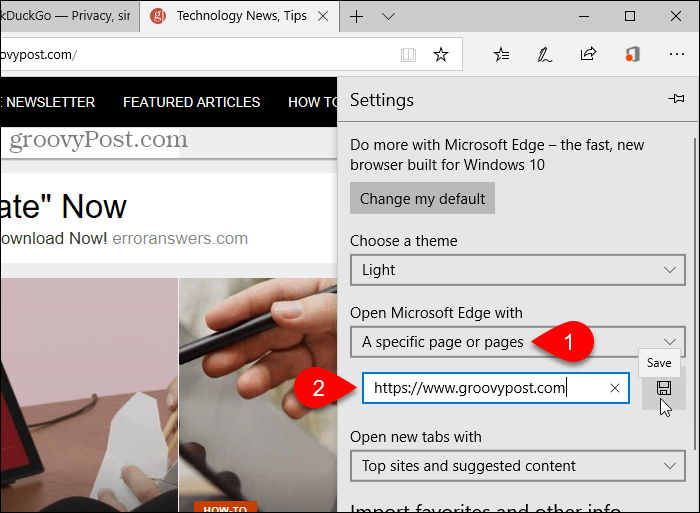 Salvestage suvandiga Open Microsoft Edge URL