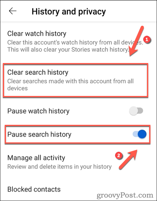 YouTube'i otsinguajaloo kustutamine Androidis