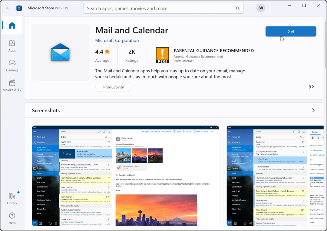 installige uuesti rakendus Mail Microsoft Store