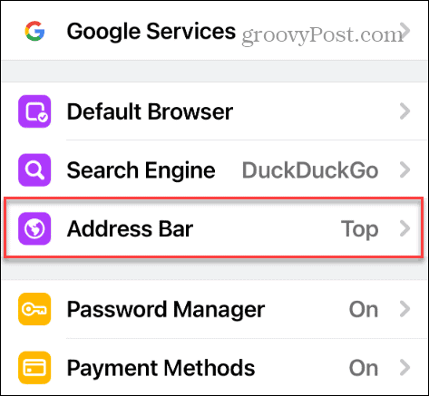 Chrome'i seadete aadressiriba
