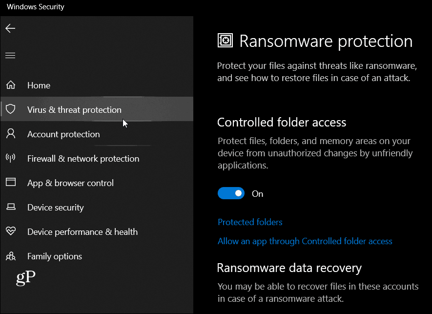 Ransomware kaitse Windows 10