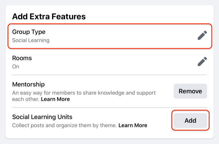 näide facebooki grupiüksuse seadetest, mis tõstavad esile grupitüübi valiku