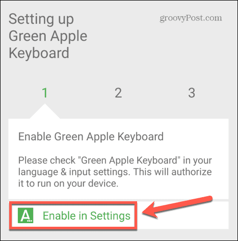 rohelise õuna klaviatuuri lubamine seadetes