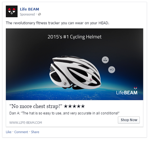 lifebeam facebooki reklaam koos kasutaja ülevaatusega