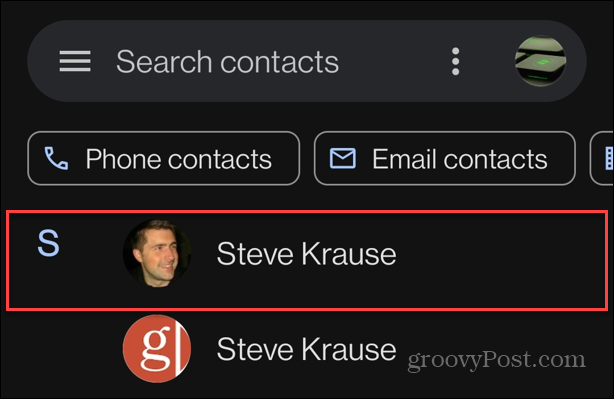 valige kontakti google kontaktid