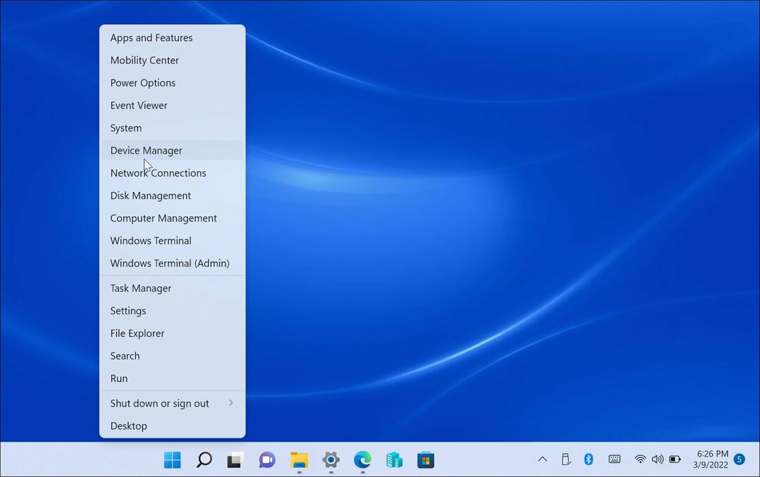 seadmehalduri Windows 11 menüü