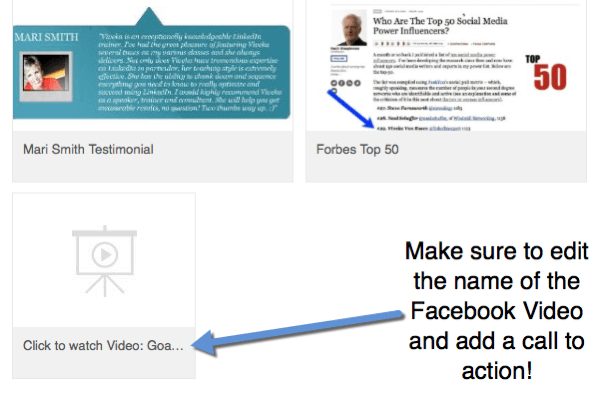 Kui lisate oma profiilile Facebooki videolinke, muutke pealkirja, et lisada video vaatamiseks kutse tegevusele.