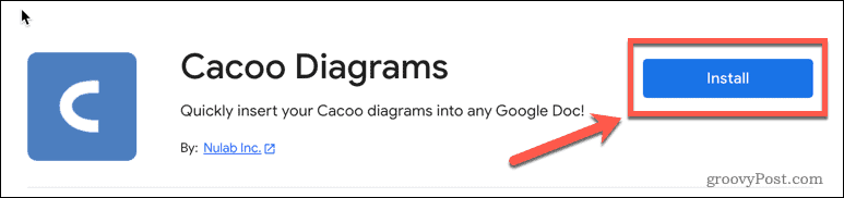 Cacoo lisandmooduli installimine teenusesse Google Docs