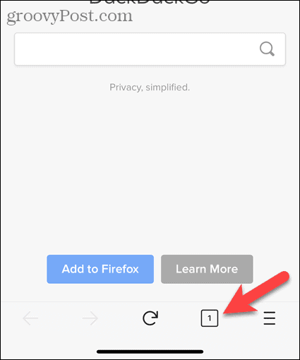 Koputage vahekaardi nuppu Firefoxis iOS-i jaoks